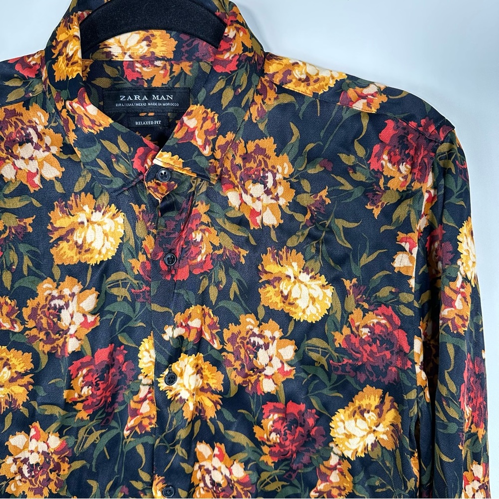 Zara Man Satin Floral Button Down Shirt - Picture 7 of 8